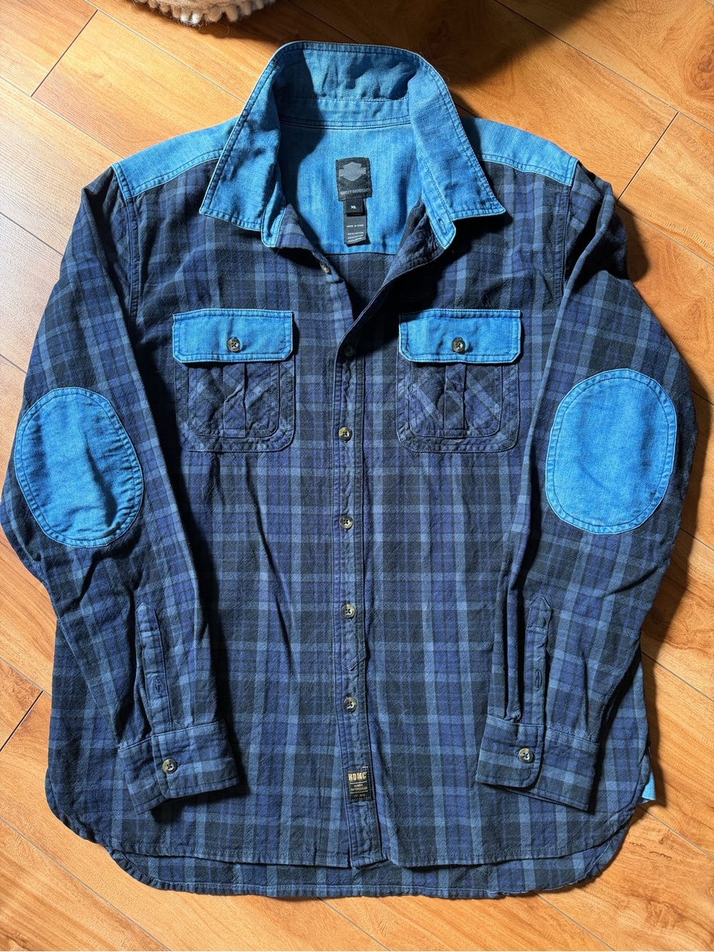 Harley-Davidson Navy and Light Blue Plaid Shirt Jacket